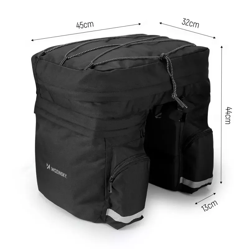 Bolsa de bicicleta Wozinsky WBB13BK 60L preta universal – bolsa de bagageiro, capacidade 60 L