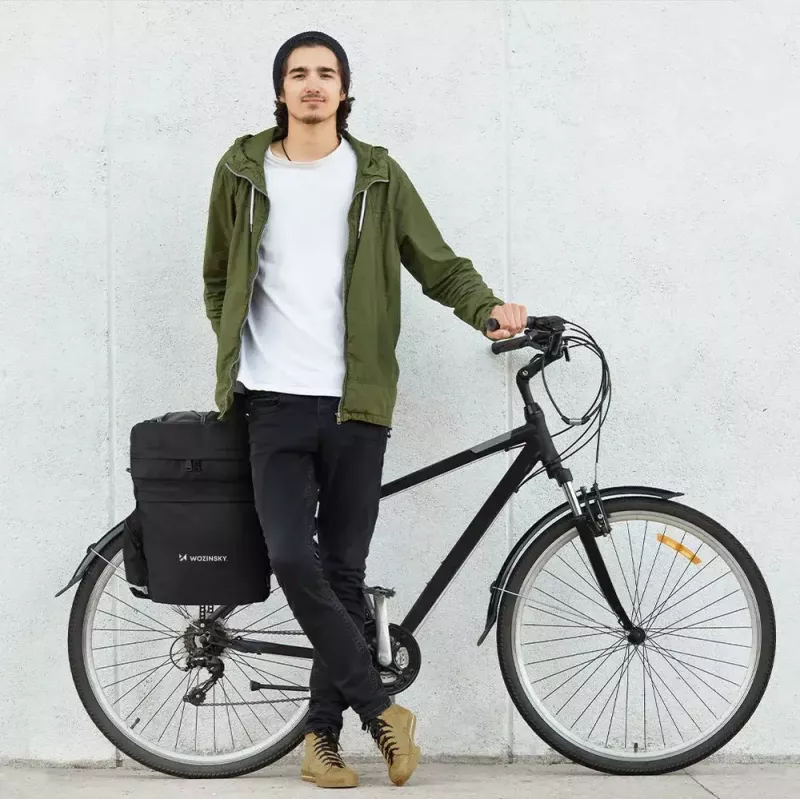 Bolsa de bicicleta Wozinsky WBB13BK 60L preta universal – bolsa de bagageiro, capacidade 60 L