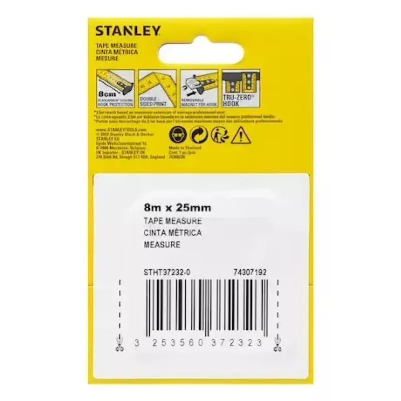 Fita métrica Stanley STHT37232-0 8 m preto amarelo largura 90 mm profundidade 50 mm altura 150 mm