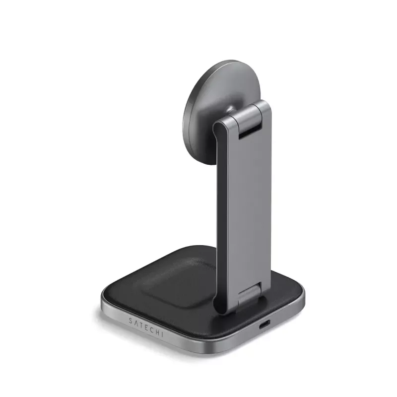 Carregador Satechi ST-Q21FM sem fios para interiores USB Type-C para auscultadores smartphone cinzento