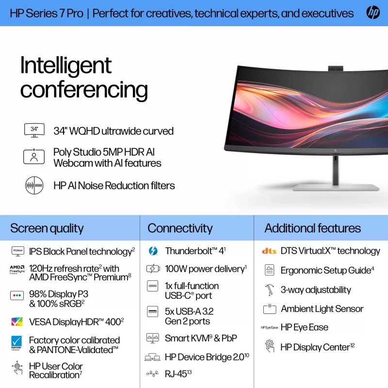 Monitor de conferência HP Series 7 Pro 34 polegadas WQHD - 734pm