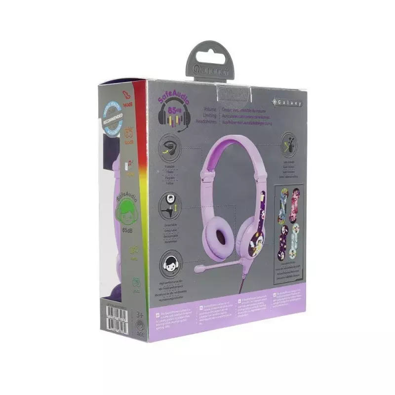buddy phones Galaxy lilás — auscultadores over-ear para crianças, arco de cabeça ajustável, volume limitado