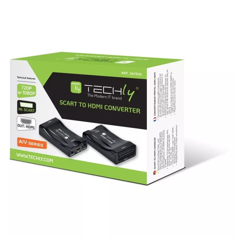 Techly IDATA SCART-HDMI3 conversor AV de Euro SCART para HDMI, 720p/1080p