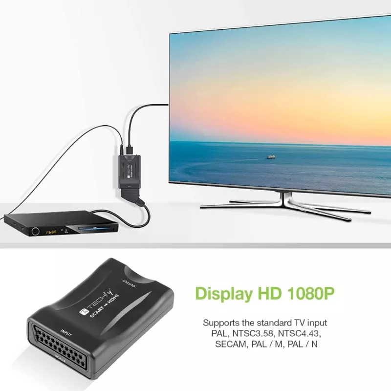 Techly IDATA SCART-HDMI3 conversor AV de Euro SCART para HDMI, 720p/1080p