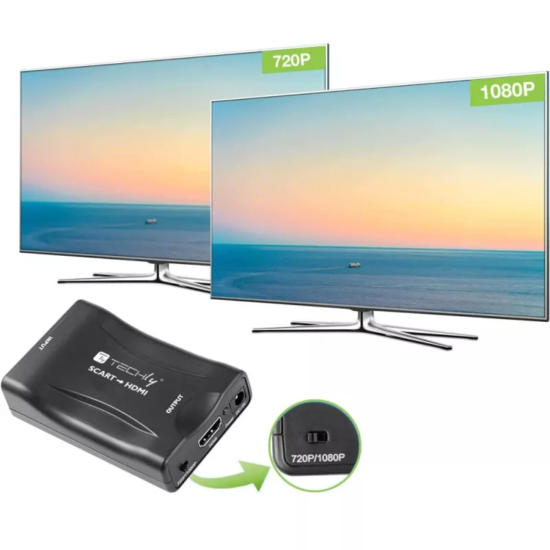 Techly IDATA SCART-HDMI3 conversor AV de Euro SCART para HDMI, 720p/1080p