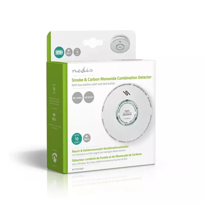 Nedis DTCTCS10WT Detetor combinado de fumo e monóxido de carbono, branco