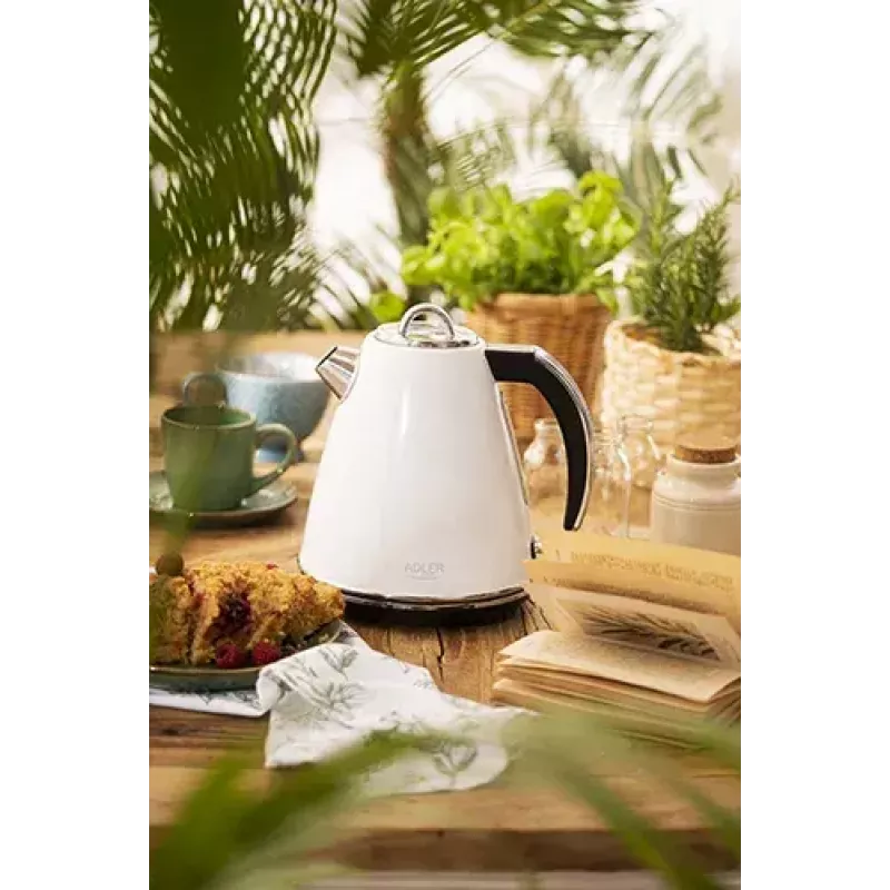 Adler AD 1343 chaleira elétrica, 1,5 l, 1850 W, aço inoxidável, Strix, branca