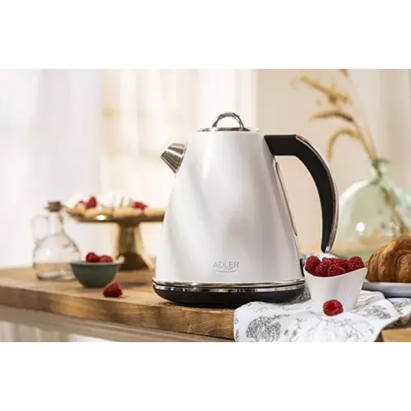 Adler AD 1343 chaleira elétrica, 1,5 l, 1850 W, aço inoxidável, Strix, branca