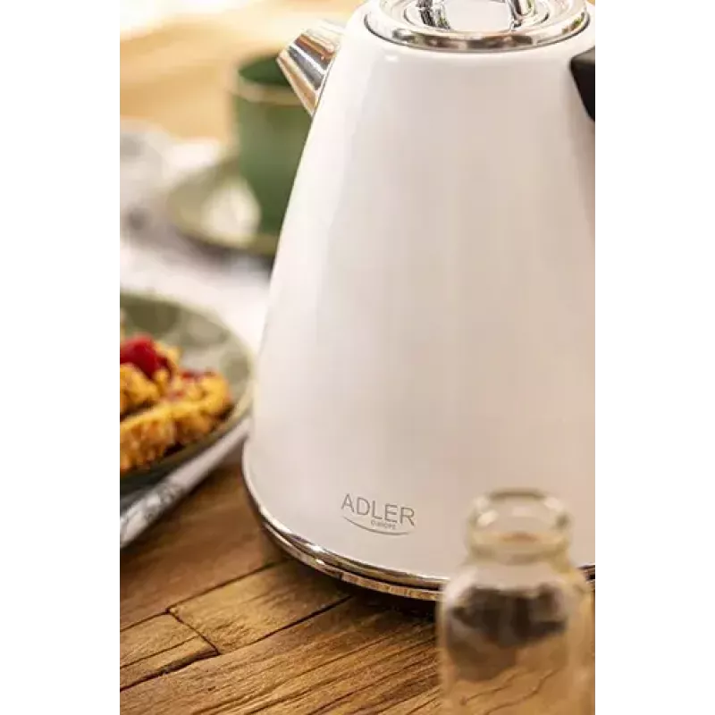 Adler AD 1343 chaleira elétrica, 1,5 l, 1850 W, aço inoxidável, Strix, branca