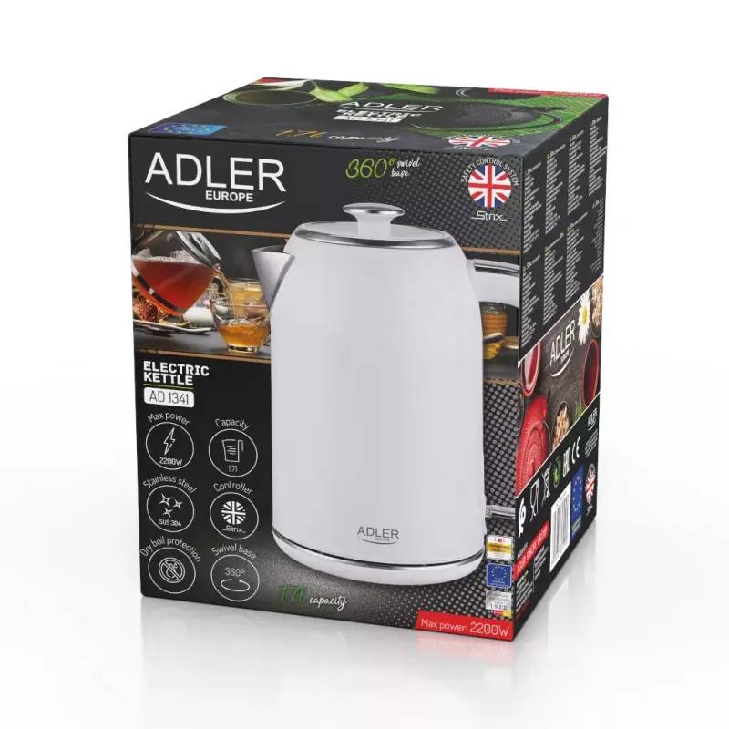Chaleira elétrica Adler 1,7 L 2200 W branca