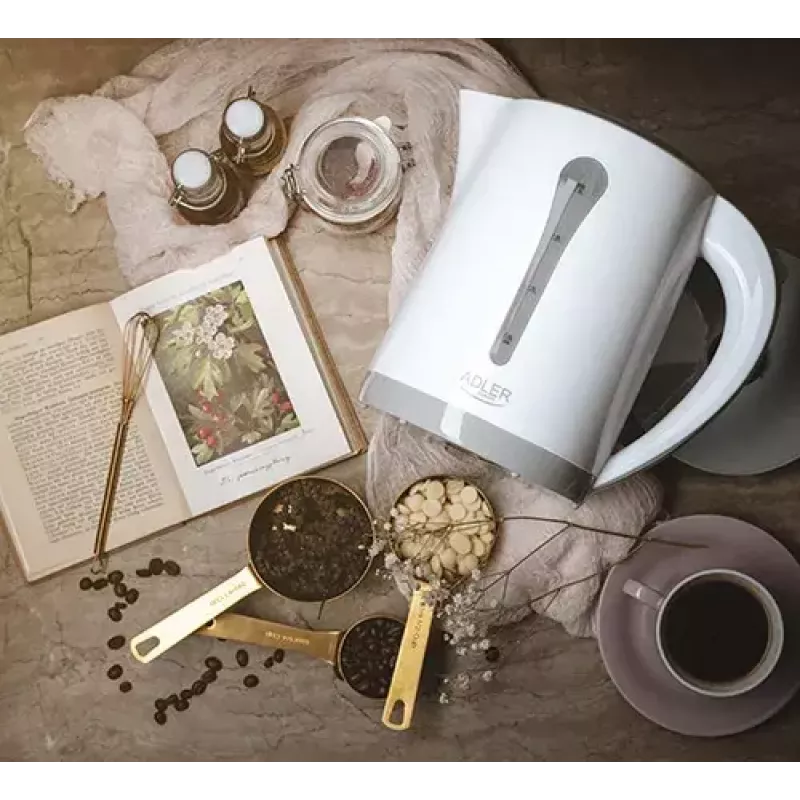 Chaleira elétrica Adler AD 1244 — 2,5 L, 2200 W, branca, resistência oculta