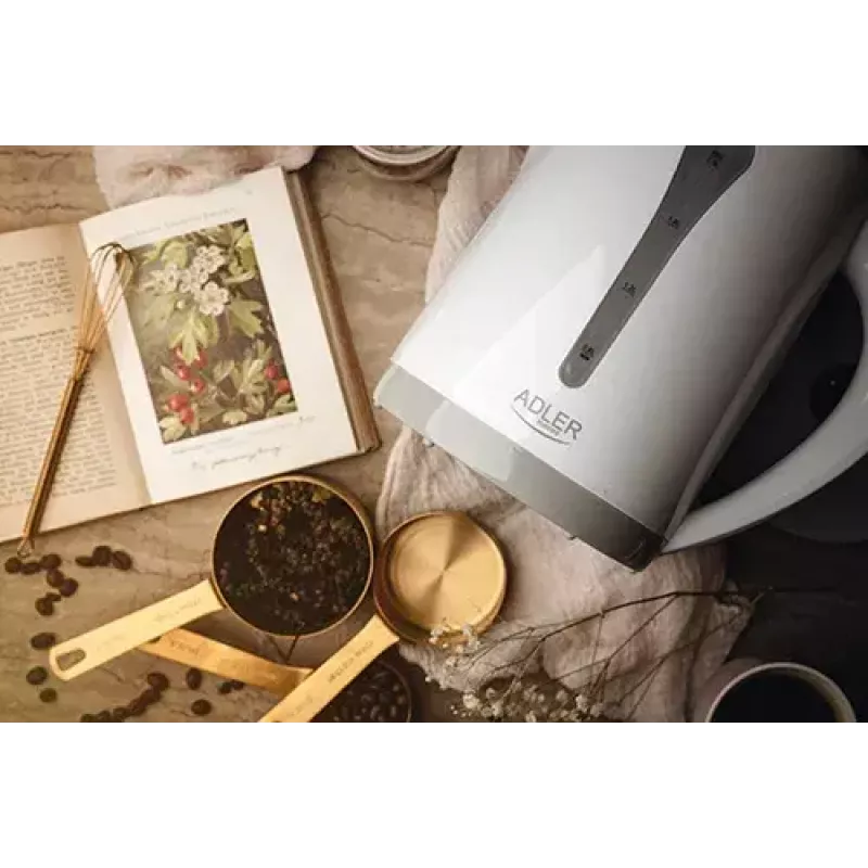 Chaleira elétrica Adler AD 1244 — 2,5 L, 2200 W, branca, resistência oculta