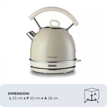 Chaleira elétrica Ariete 2877 Vintage, 1,7 L, sem fios, bege, 1,7 L, 2000 W, bege, indicador de nível de água, sem fios, filtro