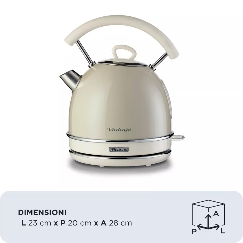 Chaleira elétrica Ariete 2877 Vintage, 1,7 L, sem fios, bege, 1,7 L, 2000 W, bege, indicador de nível de água, sem fios, filtro