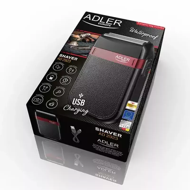 Aparador de pelos Adler AD 2923 — aparador de pelos para homem, 2 lâminas, molhado e seco, 45 min. de bateria, regulador deslizante, preto