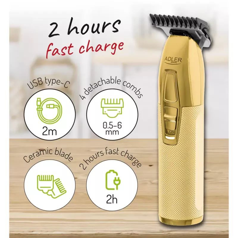 Aparador de barba Adler AD 2836G pilha 0,9 6 mm dourado
