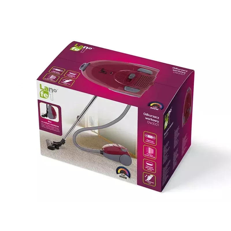 Aspirador LAFE 46412 — aspirador de pó, 800 W, tubo telescópico, 6 m de raio de ação, bordô