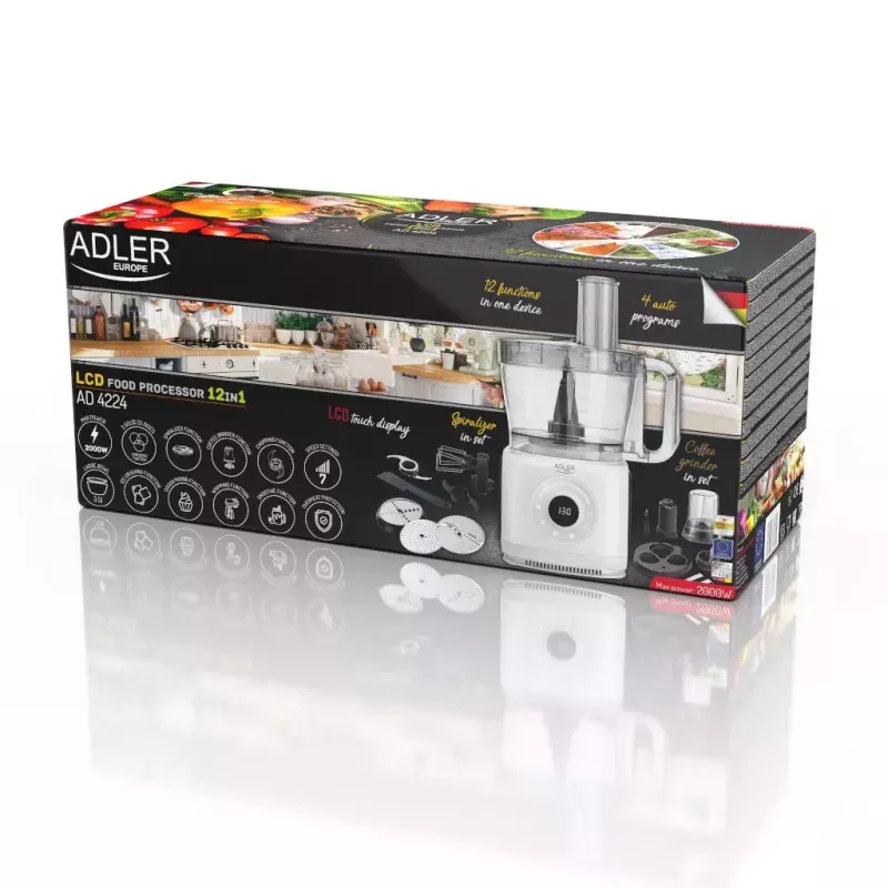 Adler AD 4224 robô de cozinha, 1000 W, taça de 2 l, 7 velocidades, branco