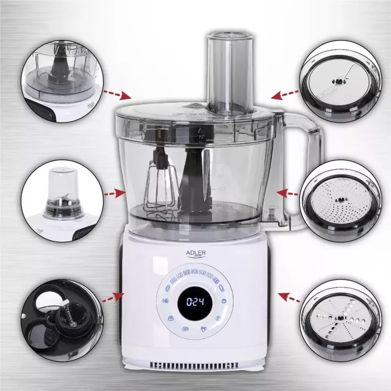 Adler AD 4224 robô de cozinha, 1000 W, taça de 2 l, 7 velocidades, branco