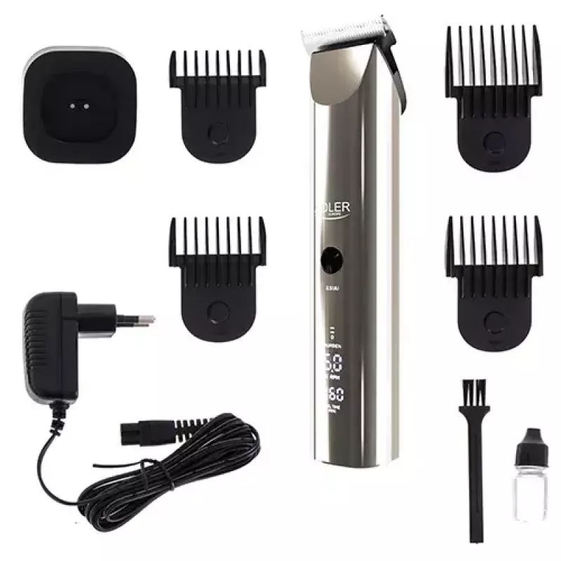 Adler AD 2834 máquina de cortar cabelo, de 3 mm a 1,2 cm, 4 pentes, LCD, prateado