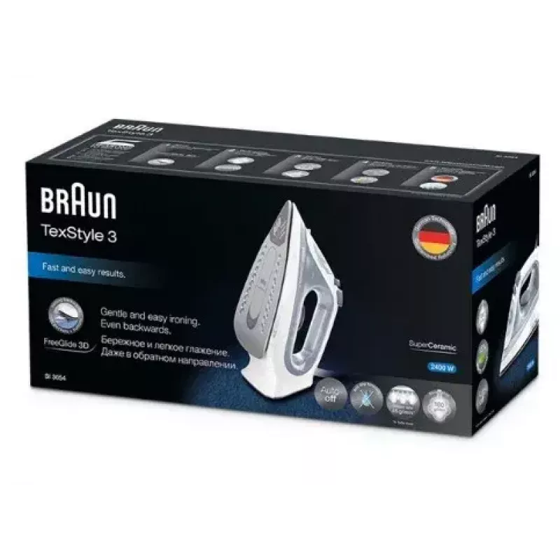 Ferro de engomar a vapor Braun TexStyle 3 SI3054GY base cerâmica 2400 W cinzento