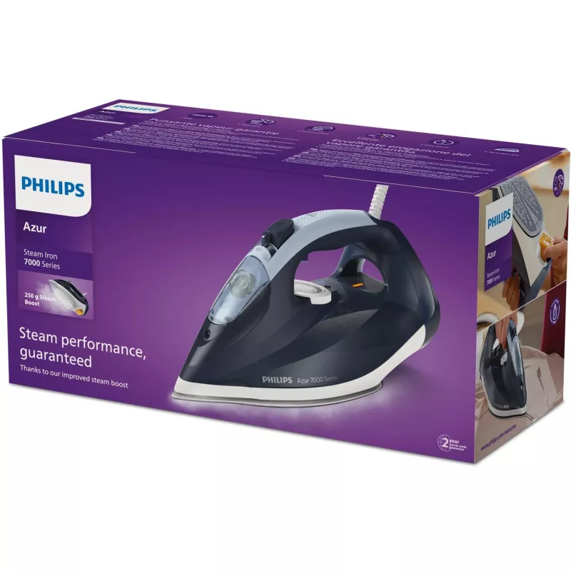 Ferro de engomar a vapor e a seco Philips DST7030/20 — 2800 W, depósito 0,3 l, vapor contínuo 50 g/min, golpe de vapor 250 g/min, base SteamGlide Plus
