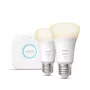 Philips Hue White Starter-Kit: 2 lâmpadas inteligentes E27 (1100), kit de iluminação inteligente, Bluetooth/Zigbee, branco, LED, E27, A60