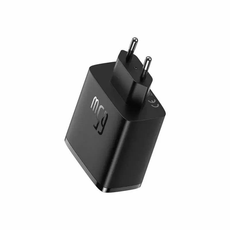 Baseus Cube Pro P10152301113-00 carregador rápido GaN 65 W, 2x USB-C + 1x USB-A, 110–240 V, preto, 0,154 kg