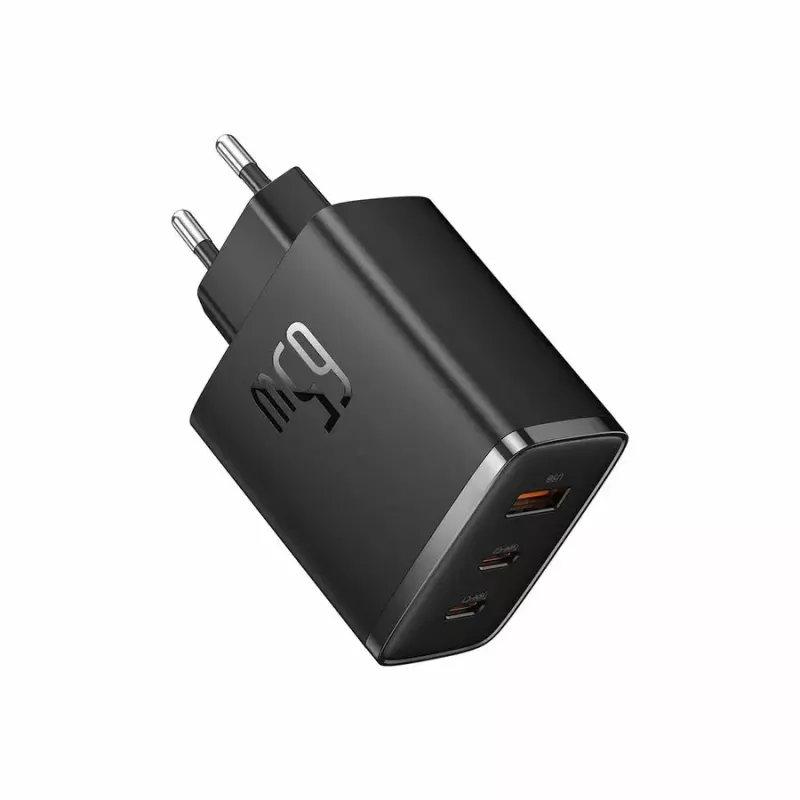 Baseus Cube Pro P10152301113-00 carregador rápido GaN 65 W, 2x USB-C + 1x USB-A, 110–240 V, preto, 0,154 kg