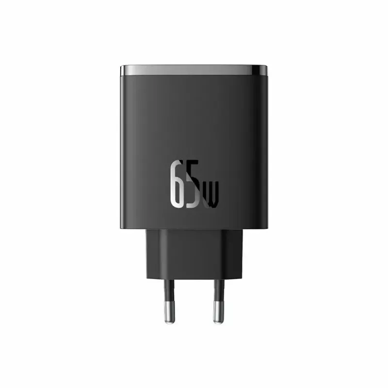 Baseus Cube Pro P10152301113-00 carregador rápido GaN 65 W, 2x USB-C + 1x USB-A, 110–240 V, preto, 0,154 kg