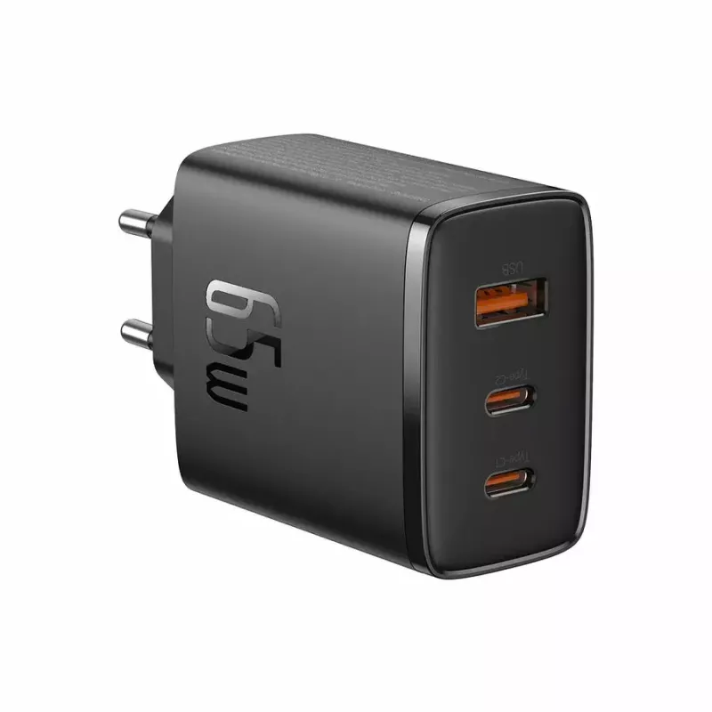 Baseus Cube Pro P10152301113-00 carregador rápido GaN 65 W, 2x USB-C + 1x USB-A, 110–240 V, preto, 0,154 kg