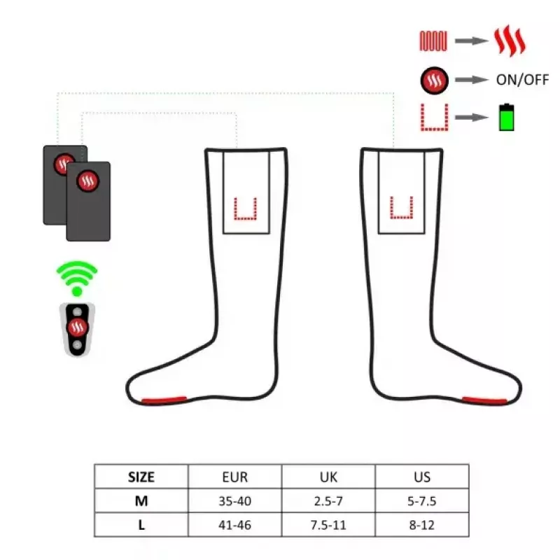 Meias desportivas Glovii GQ3L L, meias aquecidas unissexo em algodão com elemento de aquecimento integrado, controlo de temperatura, vermelho