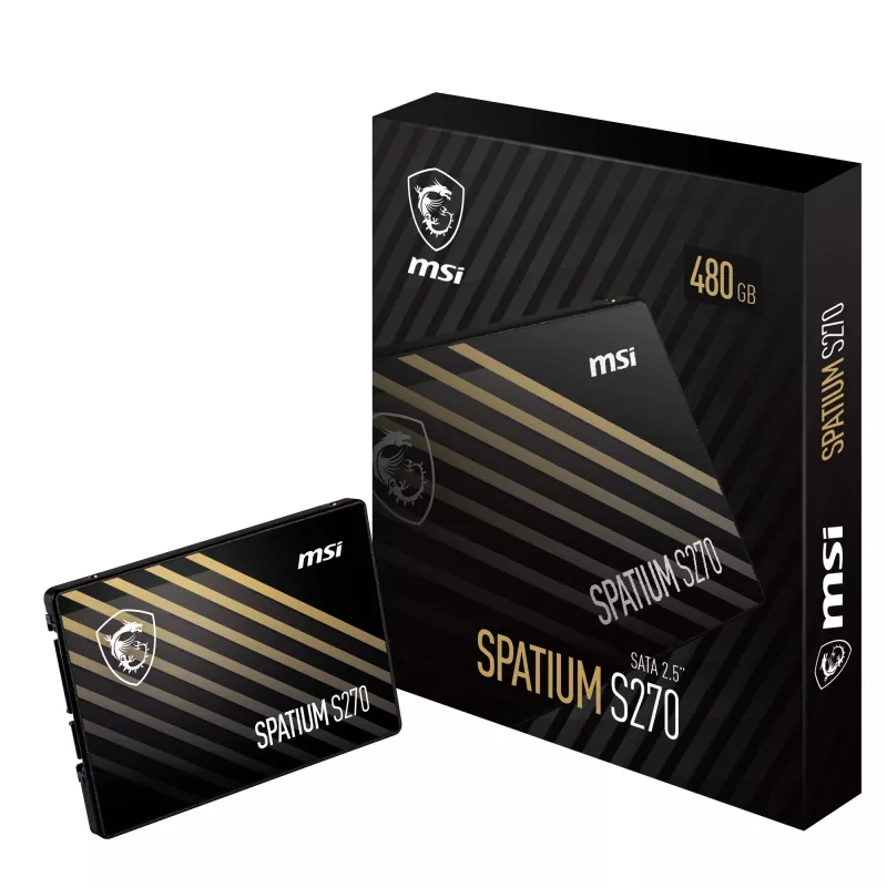 SSD SATA III 2,5 polegadas MSI SPATIUM S270 480 GB — 3D NAND, 450 MB/s escrita, 2 milhões de horas MTBF