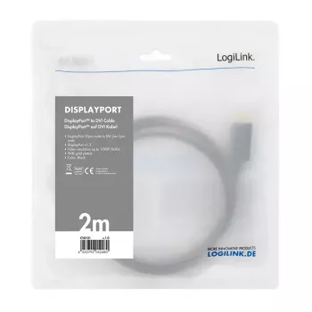 Adaptador de cabo de vídeo LogiLink CV0130 1 m DisplayPort DVI preto