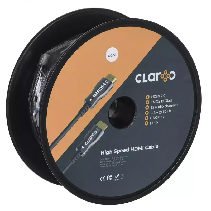 claroc FEN-HDMI-20-40M, cabo HDMI de fibra ótica, cabo ótico ativo (AOC) HDMI 2.0, 4K, 40 m