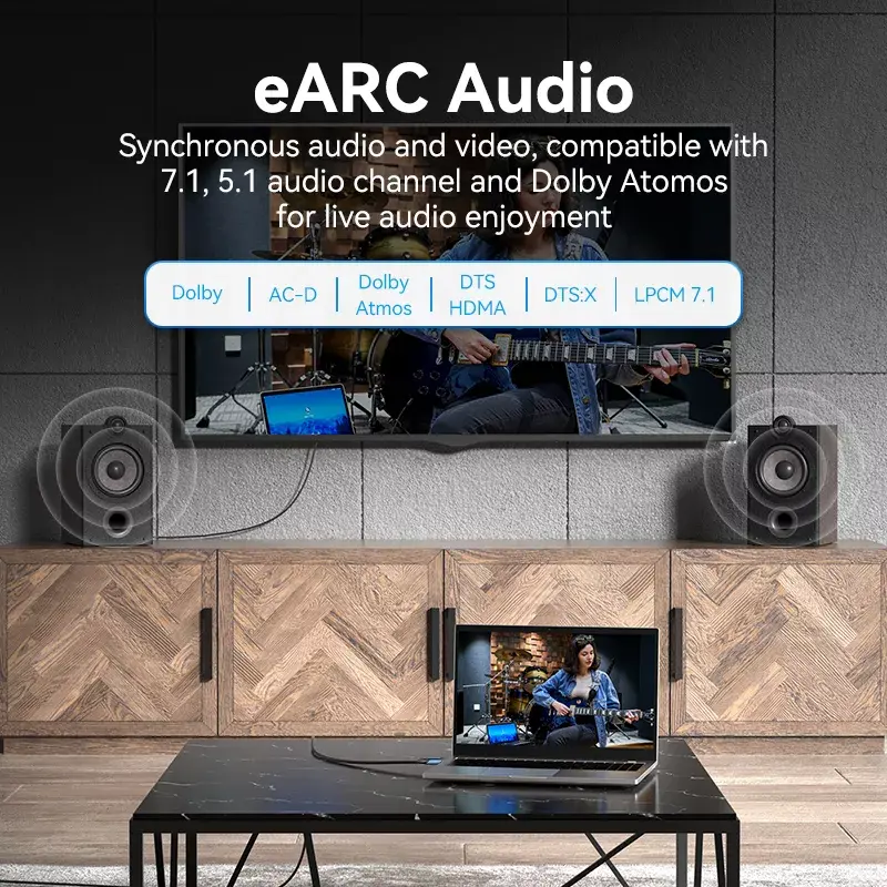 Cabo HDMI Vention 2.1 8K 2 m, revestimento de algodão entrançado, 48 Gbit/s, 120 Hz, HDMI Type-A macho–macho, azul