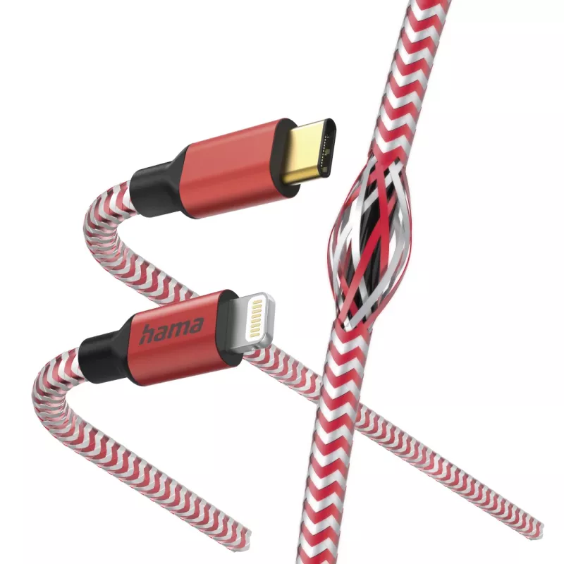 Cabo Hama Reflective 1,5 m vermelho Lightning para USB-C 3 A