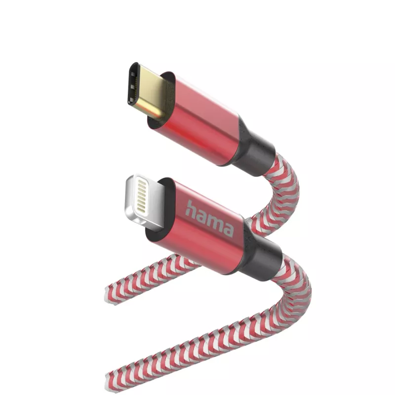 Cabo Hama Reflective 1,5 m vermelho Lightning para USB-C 3 A