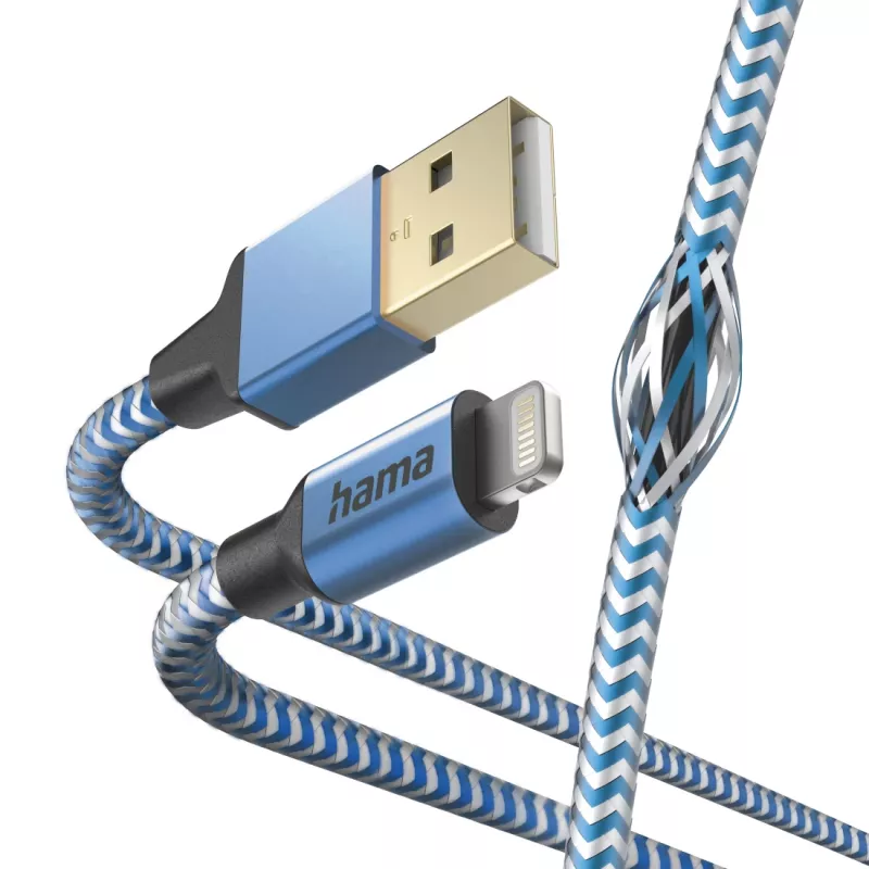 Cabo Hama Reflective 1,5 m azul Lightning para USB A 2,4 A