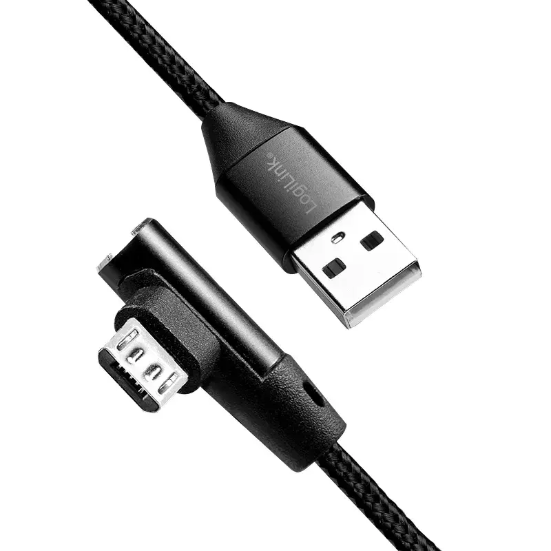 LogiLink CU0142 cabo USB 2.0, USB-A para Micro-USB B (angular 90°), entrançado, 1 m, preto