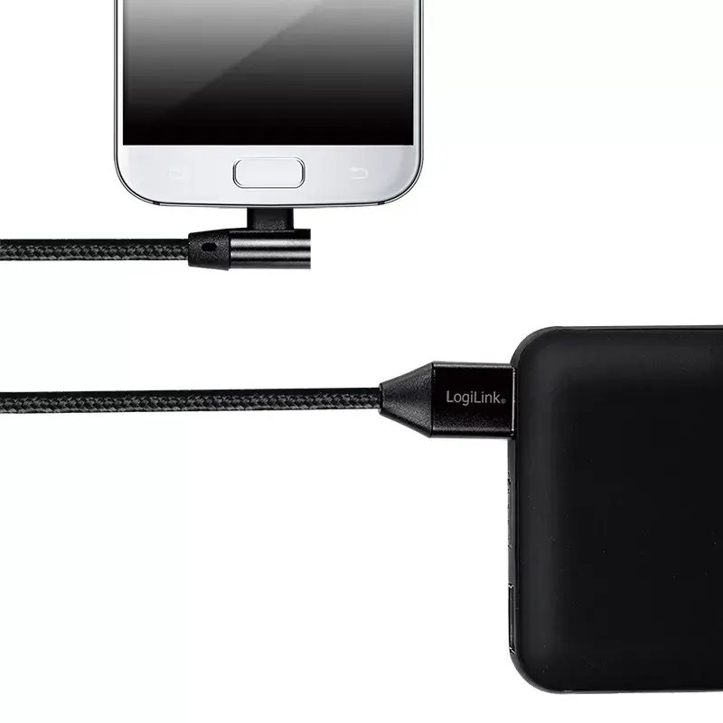 LogiLink CU0142 cabo USB 2.0, USB-A para Micro-USB B (angular 90°), entrançado, 1 m, preto