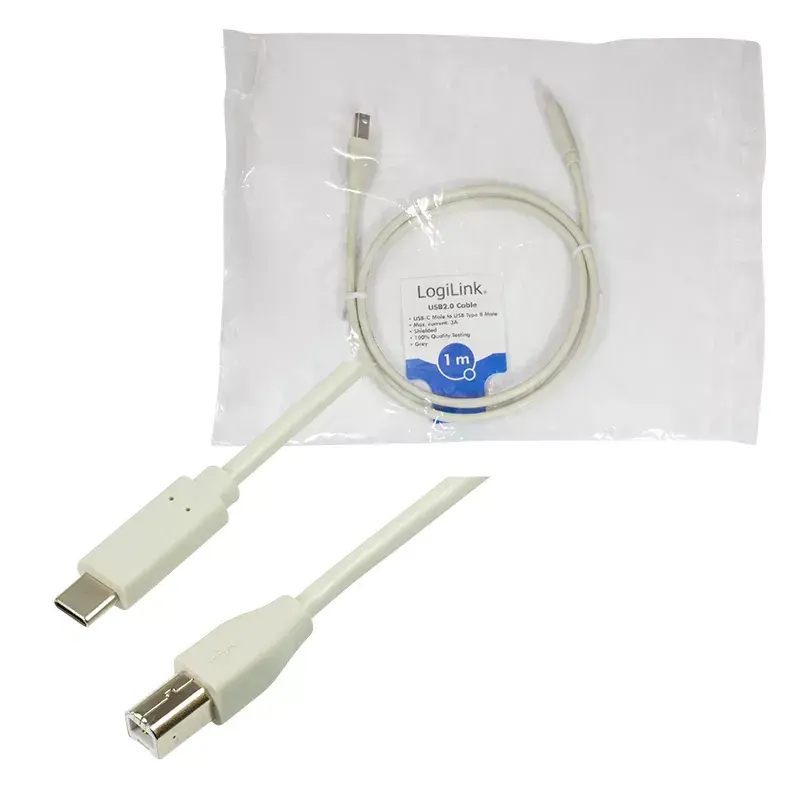 LogiLink CU0160 cabo USB 2.0 de USB-C para USB-B, 1 m, cinzento