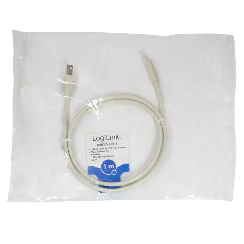 LogiLink CU0160 cabo USB 2.0 de USB-C para USB-B, 1 m, cinzento