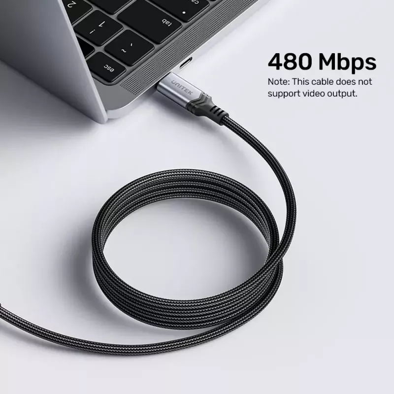 Unitek C14110GY-2M cabo de carregamento USB-C para USB-C, PD 240 W (48 V/5 A), 2 m, preto-cinzento