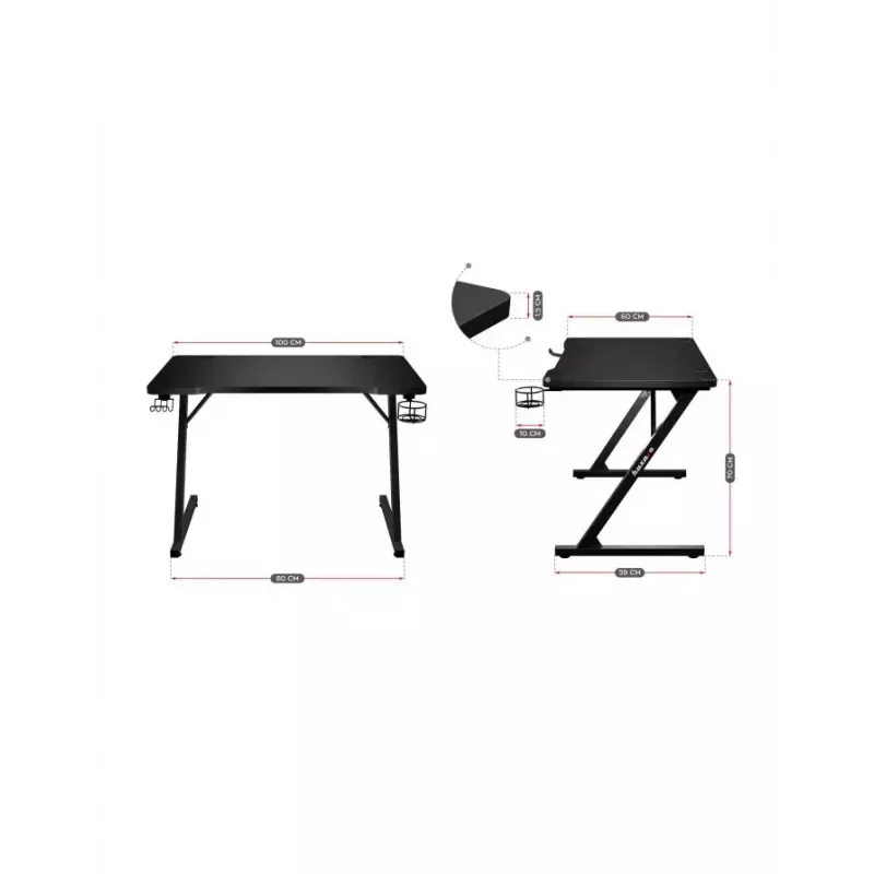 Mesa gaming reta Huzaro Hero 1.8 preta – tampo MDF 1000×600×700 mm, estrutura em aço, porta-copos