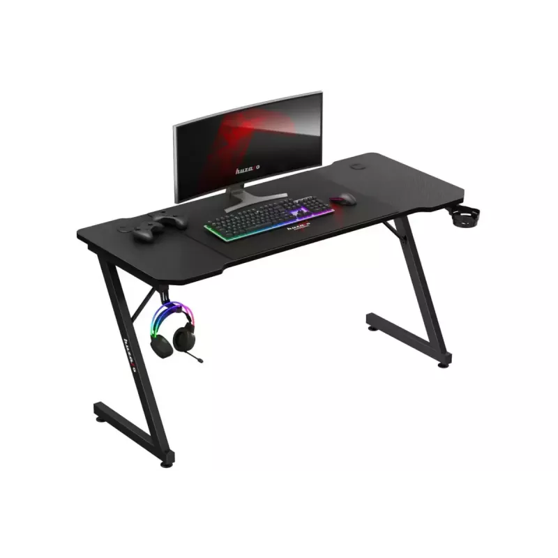 Secretária de gaming ergonómica huzaro Hero 3.3 preta — tampo retangular plano 1400x600 mm, 740 mm de altura, tampo de 15 mm