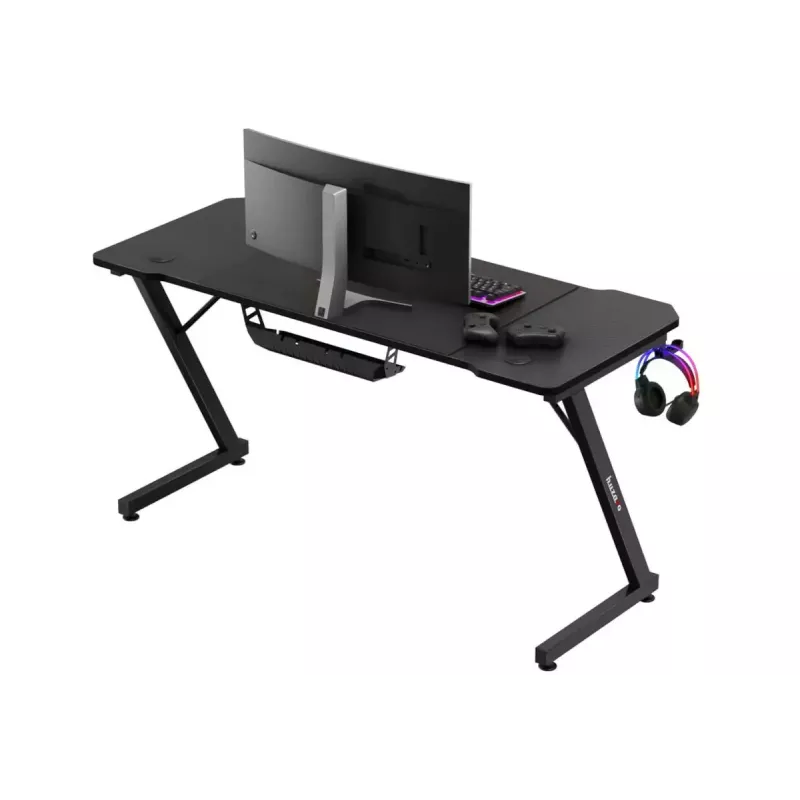 Secretária de gaming ergonómica huzaro Hero 3.3 preta — tampo retangular plano 1400x600 mm, 740 mm de altura, tampo de 15 mm