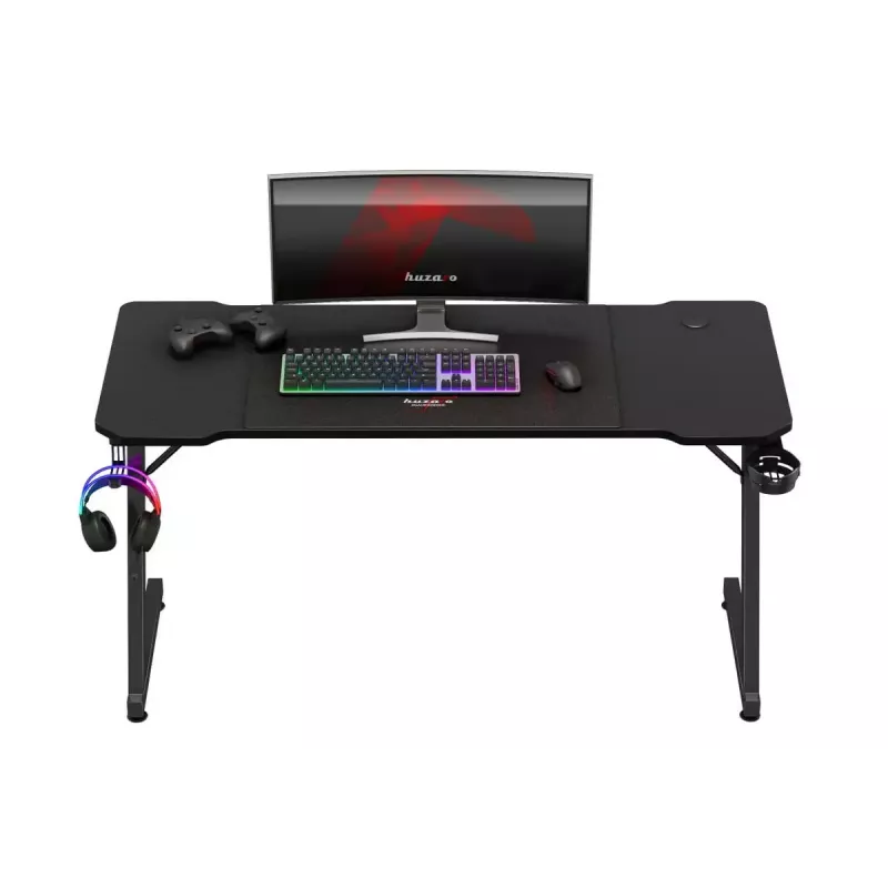 Secretária de gaming ergonómica huzaro Hero 3.3 preta — tampo retangular plano 1400x600 mm, 740 mm de altura, tampo de 15 mm
