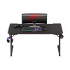 Secretária de gaming huzaro Hero 3.3 RGB — tampo plano preto 1400x600 mm, iluminação LED, porta-copos, suporte para auscultadores