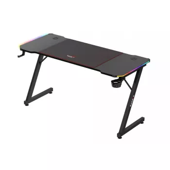 Secretária de gaming huzaro Hero 3.3 RGB — tampo plano preto 1400x600 mm, iluminação LED, porta-copos, suporte para auscultadores